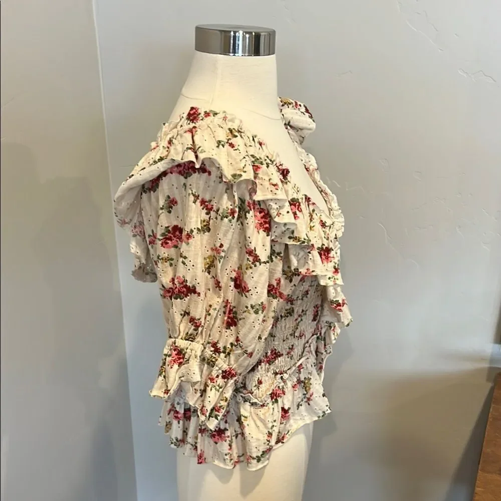Free People Cream Ruffled Peplum Blouse